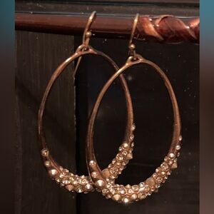 Alexis Bittar earrings dangle hoop 2.5” rose gold tone rhinestones